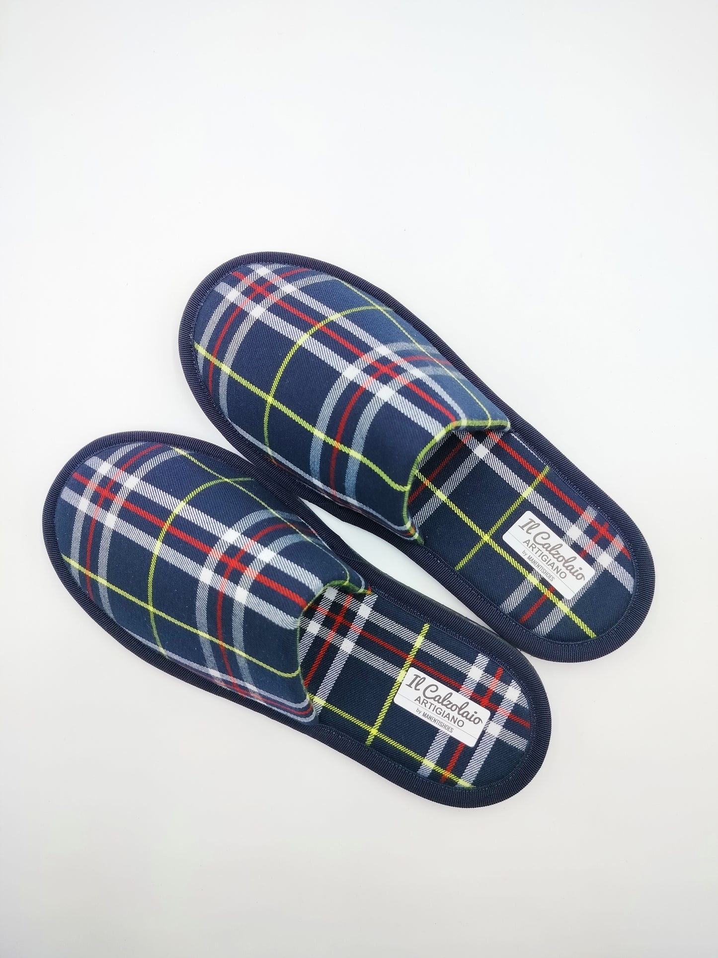Pantofoline Artigianali SCOZZESE BLU bordatura BLU NOTTE