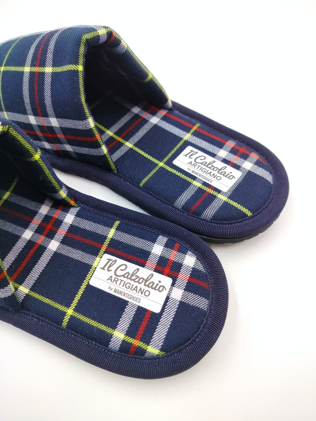 Pantofoline Artigianali SCOZZESE BLU bordatura BLU NOTTE